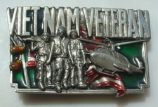 Vintage Pewter Tone Belt Buckle Honoring Vietnam Veterans Vets Bergamot Brass