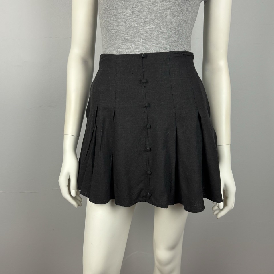 Dotti Size 8 Pleated Short A Line Skirt Black Pockets Button Front Lined Casual