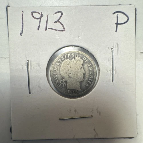 1913 Philadelphia Mint Silver Barber Dime Good Condition