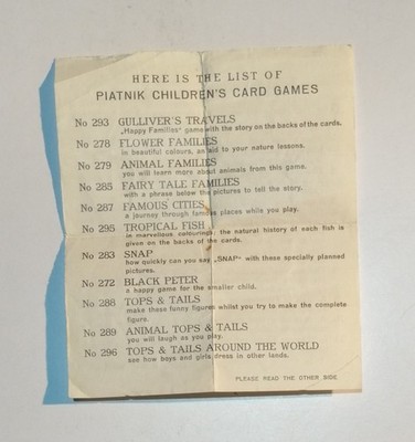 Vintage Piatnik Kinder Kartenspiele Infoblatt Happy Families