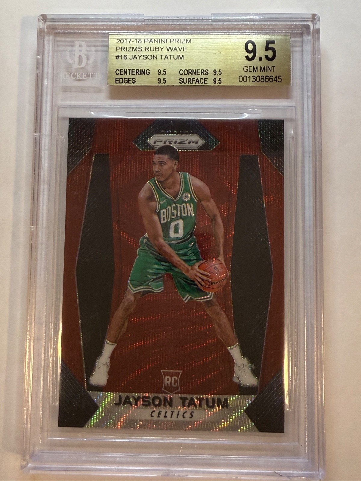 2017 Panini Prizm Red Ruby Jayson Tatum RC Rookie Wave Gem Mint 9.5 BGS Celtics
