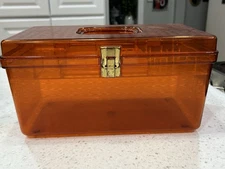 Wilson  Plastic Amber Orange Translucent Sewing Box With Notions Tray