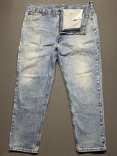 Carhartt Men's Straight Jeans Light Blue Denim, Logo, Button, 5-Pocket