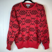 Le Tigre Vintage Sweater Men Size M Red  Black Geometric Diamond Pattern