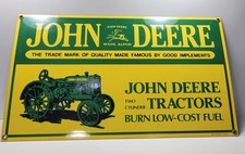 Vintage Rustic John Deere Porcelain on Steel Enameled Metal Sign 15.5" x 9.5"