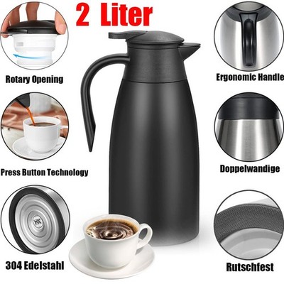2L Thermoskanne Kaffeekanne Edelstahl Isolierkanne Thermo Teekanne Isolierflasch