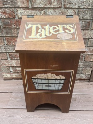 Vintage Taters Wood Box, Rustic Potatoe Bin, Country Cottage Large Storage Conta