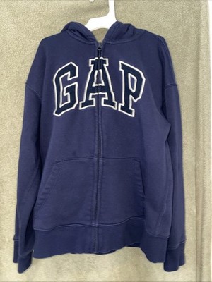 Gap Kids Size L 10 Navy Blue Hooded Zip Up Sweatshirt with Pockets