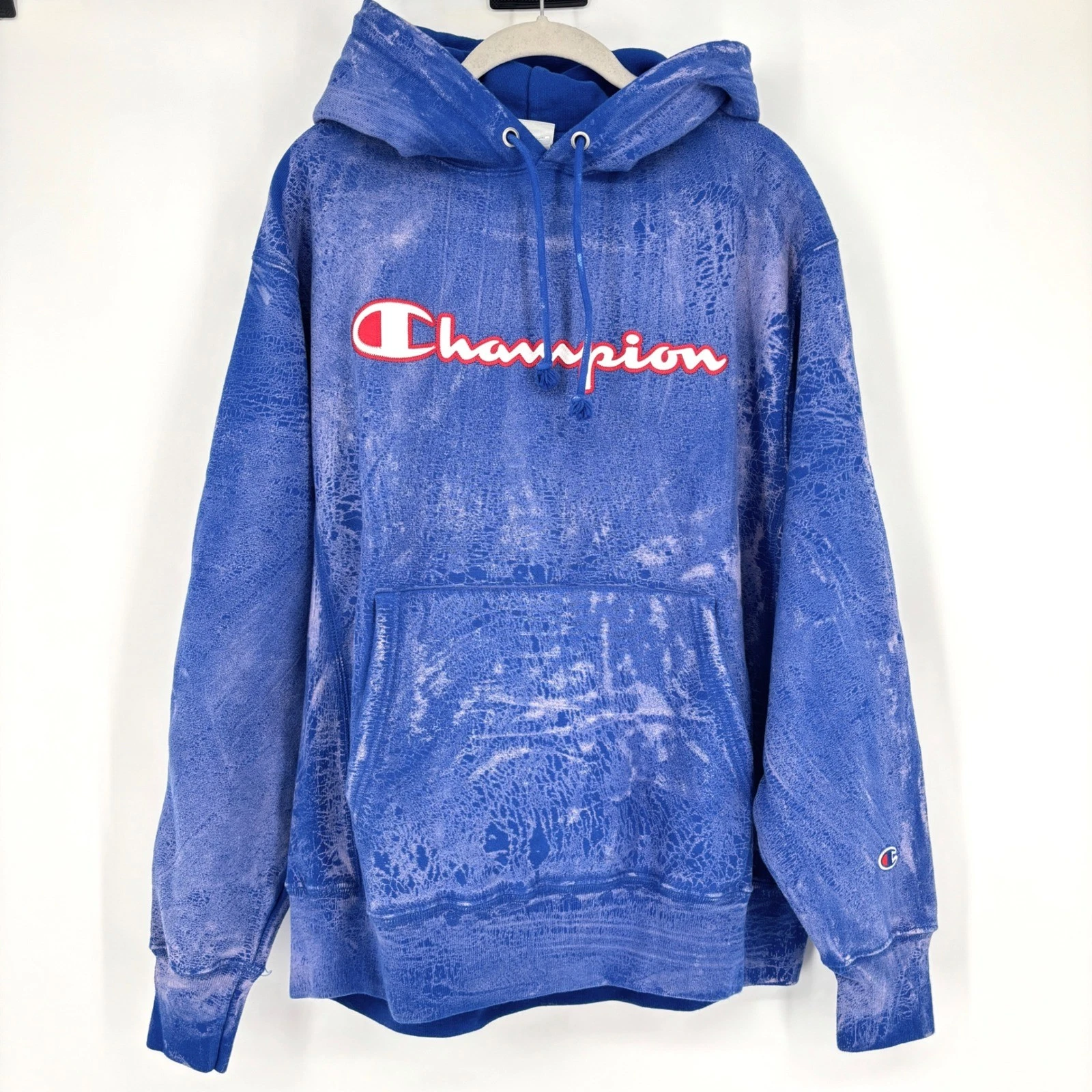 NWT Champion Reverse Weave Flaucy Fits Custom Acid Wash Hoodie Sz Large Blue