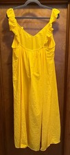 H&M Yellow Cotton Sleeveless Ruffle Round Neck Maxi Dress Size XL