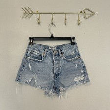 AGOLDE Women  s Size 24 High Rise Distressed Cut Off Denim Shorts Light Wash