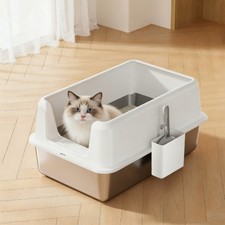 Non-Stick Easy-Clean Metal Cat Litter Tray with Lid, Includes Scoop  Anti-Odor