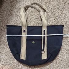 LACOSTE Canvas Tote Bag Zipped Navy Blue w/Beige Handles