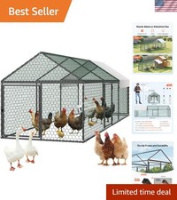 Metal Chicken Coop for 6-8 Poultry - Waterproof Cover, Spire Roof, 3 Doors