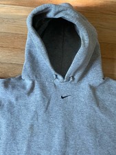 Vintage Nike Center Swoosh Hoodie Large Grey THRASHED Distressed 90s Y2K