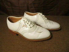 Vintage White Leather Johnston & Murphy Aristocraft Golf Metal Spikes Shoes US 7