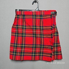 Archie Brown Bermuda Skirt Kids 8 Red Tartan Kilt Wool Fringed Trim Side Buckle