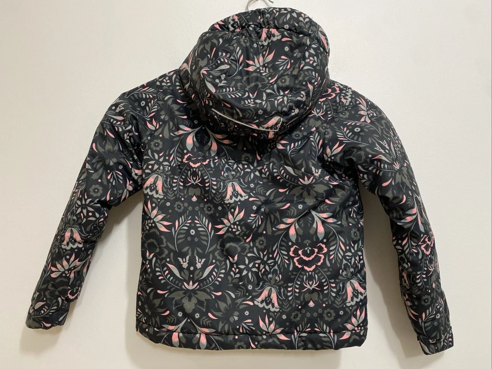 Chaqueta Columbia Niñas Floral Puffer Rosa Negra Talla XXS 4/5 Con Capucha Cremallera Completa Foto 2 de 4