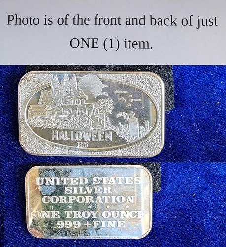 Vintage 1975 USSC Halloween Haunted House 1 Troy Oz 999 Fine Silver Bar