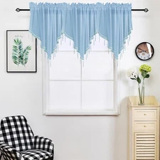 Sheer Voile Swag Curtain Valance 1 Panels with Beaded Tassel Rod Pocket Drape...