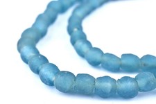 Teal Recycled Glass Beads 9mm Ghana African Sea Glass Blue Round Large Hole