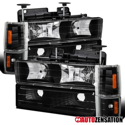 Fit 1994-1998 C/K1500 2500 C10 Silverado Suburban Black Headlights+Corner Signal