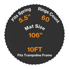 Trampoline Replacement Mat Fits 10FT Round Frame w/60 V-Rings 5.4" Spring Length