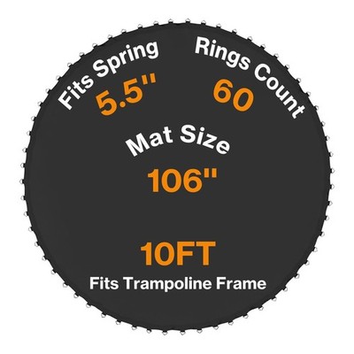 Trampoline Replacement Mat Fits 10FT Round Frame w/60 V-Rings 5.4'' Spring Length