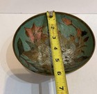 Blue Pink Gold Floral Metal Decorative Pedestal Bowl, Round Metallic Finish — photo 1