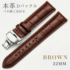 Genuine Leather Watch Strap 22mm D Buckle Croco-Embossed Brown