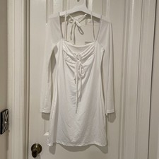 White Dress With Mesh Sleeves And Tie Women’s S