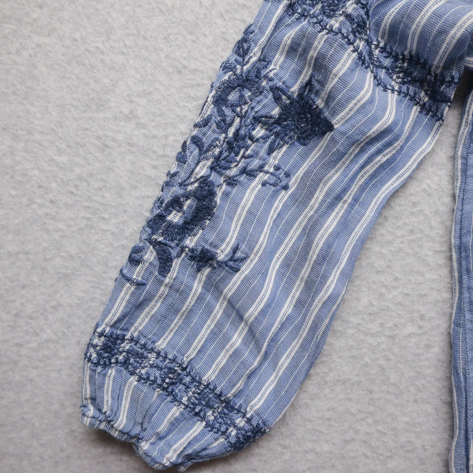 Top Xhilaration Mujer M Azul Blanco Rayas Festival Bordado Boho Campesino Y2K Foto 4 de 4