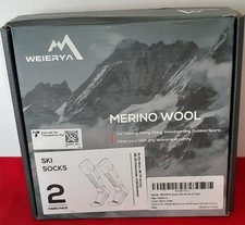 Merino Wool Ski Socks, 2 pairs in box, New, Box has a bit damage see photos 