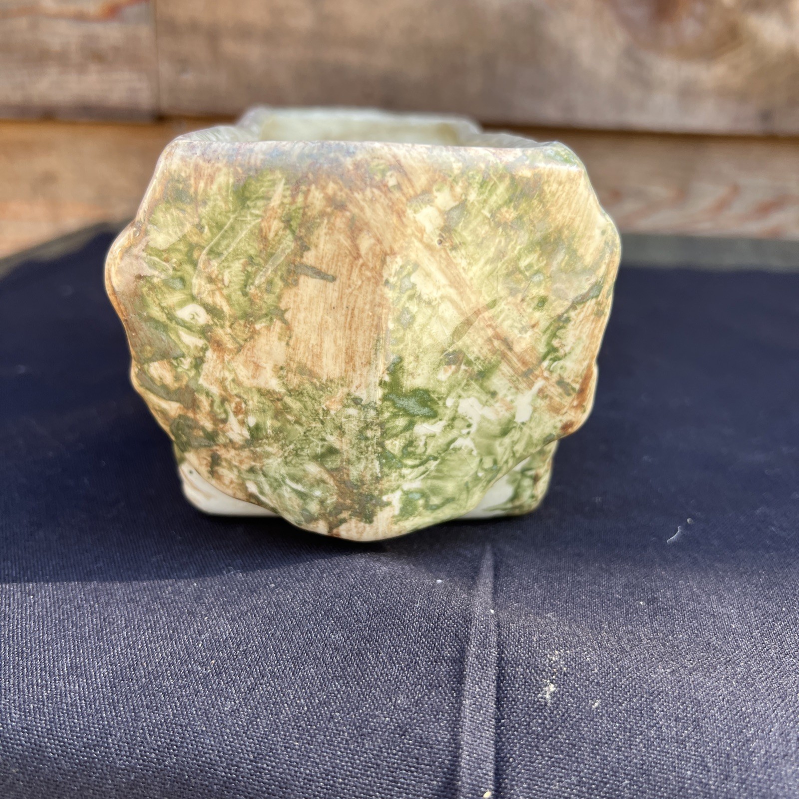 Vintage Log Shaped Planter Mid Century Pottery Ceramic Wood Forest