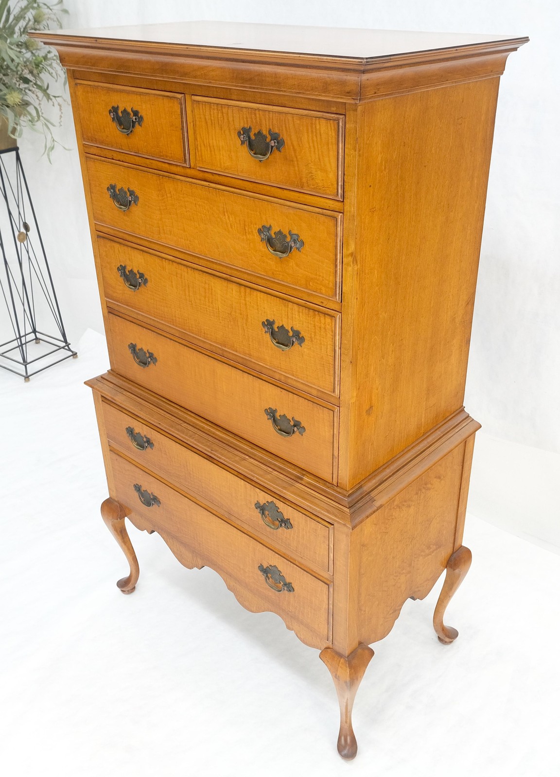 Queen Ann Tiger Maple 7 Drawers High Boy Dresser Solid Oak Dovetail Drawers NICE