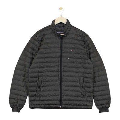 Tommy Hilfiger Steppjacke Herren Größe L grün Daunen durchgehender Reißverschluss leicht