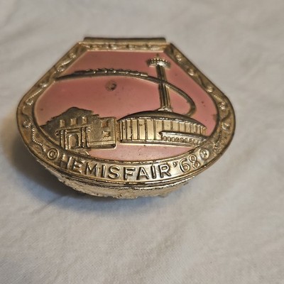 HemisFair '68 Trinket Box Pink Gold World's Fair Collectible Made in Japan