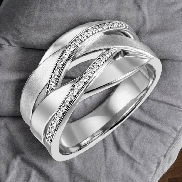 Damen Ring Breit 925 Sterling Silber 34 Zirkonia Silberring-image