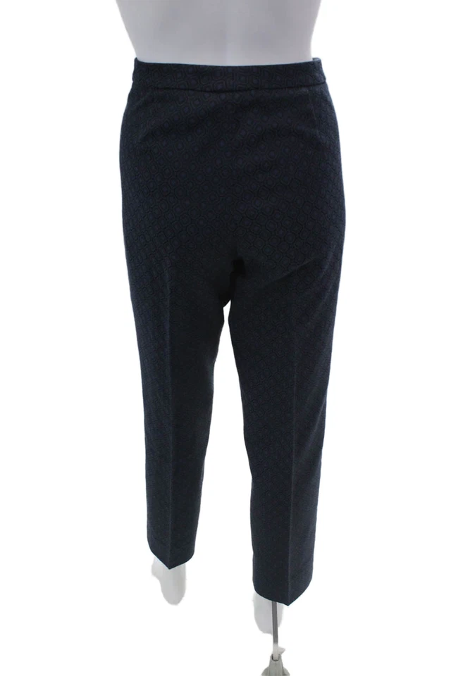 Peserico Womens Cotton Geometric Print Straight Legged Pants Dark Blue Size 46 - Image 3 of 4