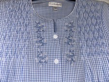 Miss Elaine Robe Patio Dress Womens SMALL Snap Seersucker Gingham Blue White