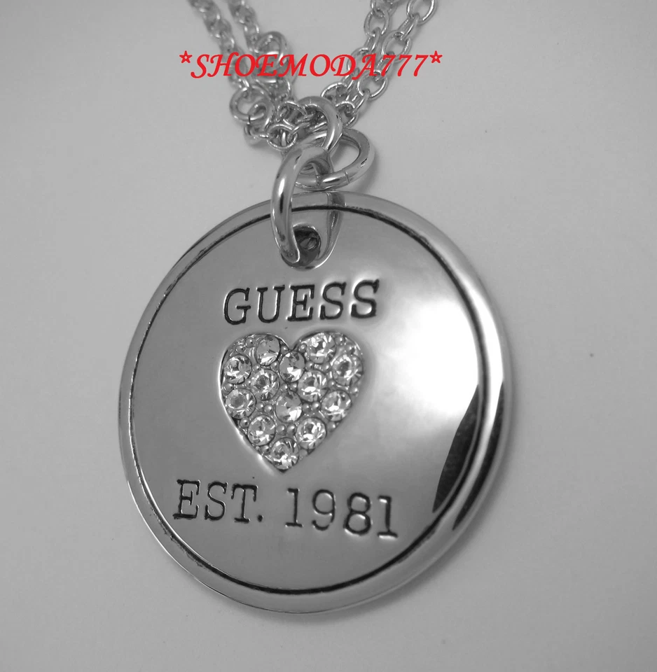 GUESS Exclusive Two Row Large Coin Pendant Necklace Collier Rhinestones Gift Bag - Image 4 of 4