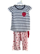 Carter's Kid Girls 3 Piece Strawberry Top  Bottoms Pajamas Set Size 4 34