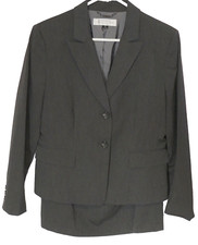 Tahari Arthur S Levine Dark Gray Pinstripe Blazer Skirt Suit Size 10P