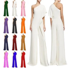 Women’s One Shoulder Jumpsuit Strapless Asymmetric Long Pant Elegant Jumpsuits