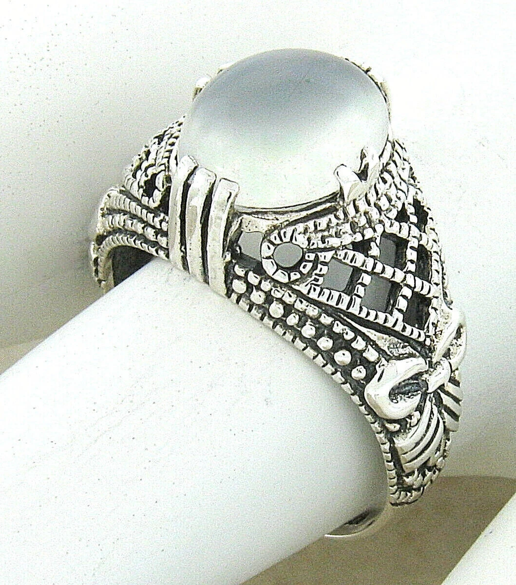 GENUINE MOONSTONE 925 SOLID STERLING SILVER ANTIQUE STYLE FILIGREE RING 926