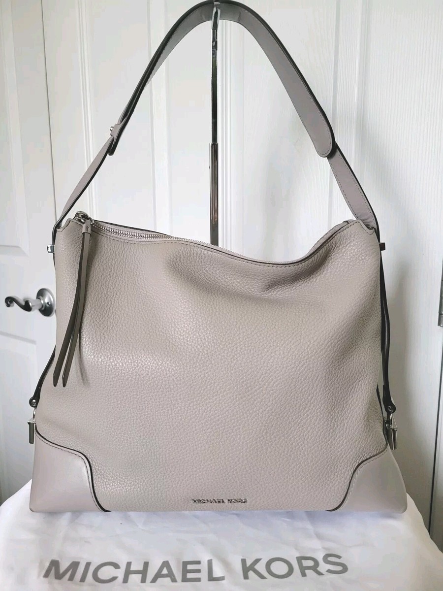 Michael Kors Crosby Large Leather Hobo Shoulder Bag in Pearl Grey