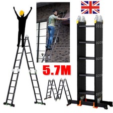 5.7M Aluminium Folding Ladder Multi-Purpose Long Extendable Outdoor Climb Step