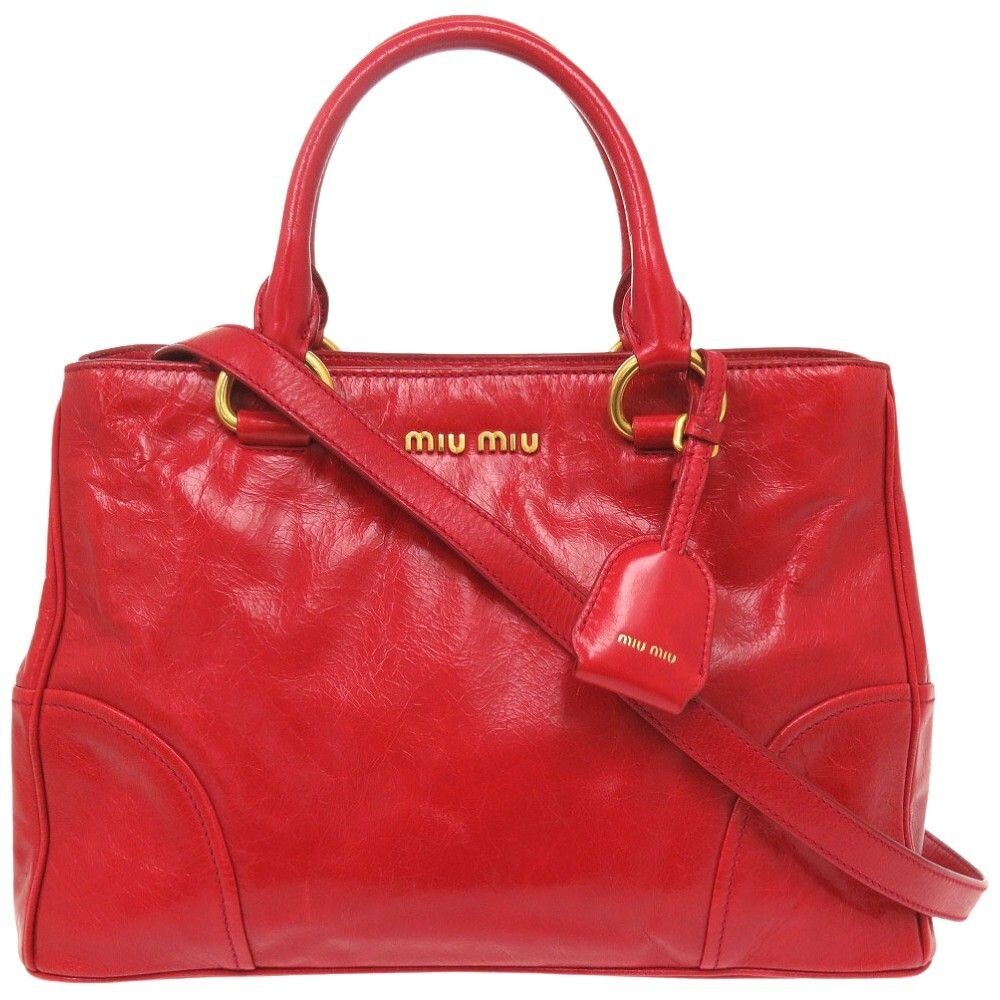 miu miu VITELLO SHINE 2way Red Tote Bag