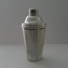 Large 2 1/4 Pint English Art Deco Silver Plated Cocktail Shaker - Engine Turned.