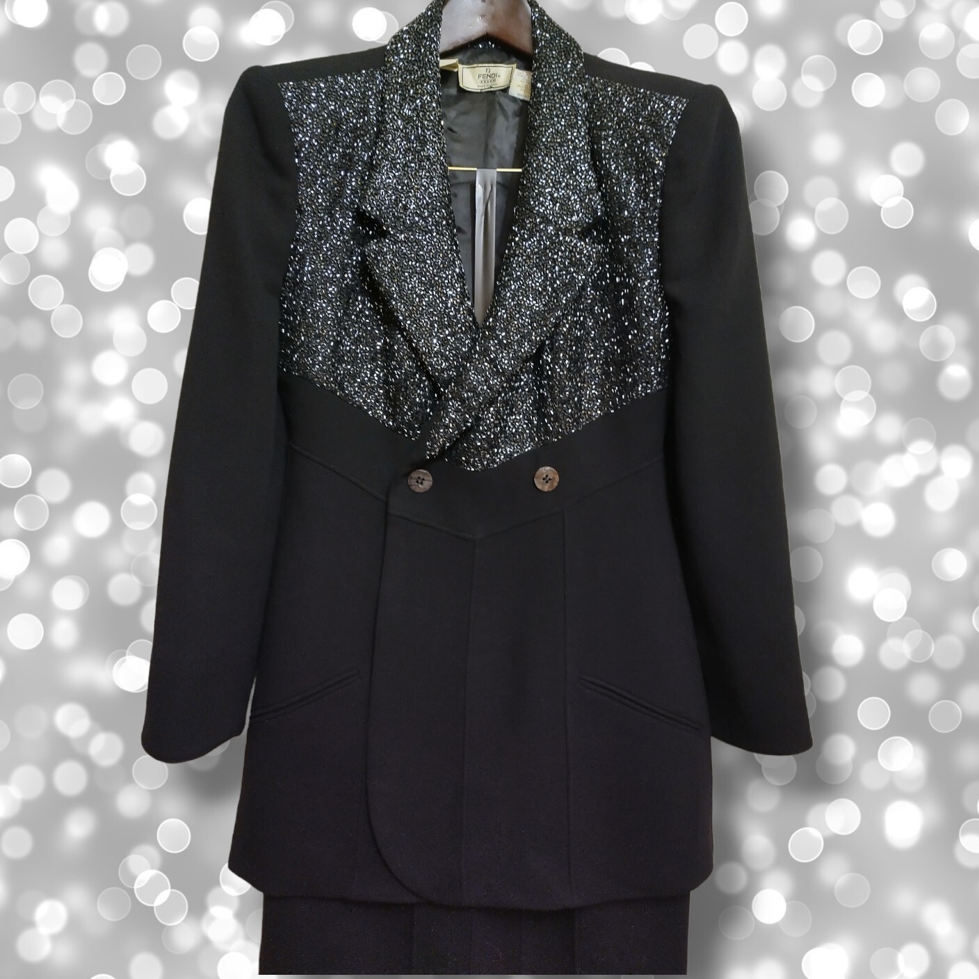 FENDI Black Glitter Blazer & Pleated Skirt Suit Set … Gem
